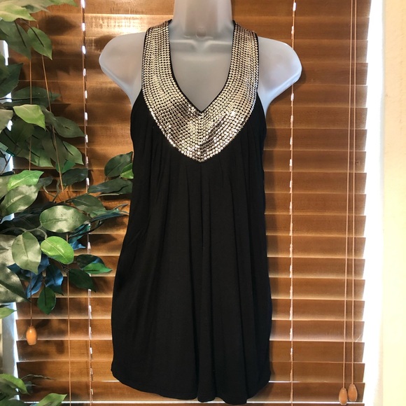 ⚡SALE⚡ Black & Silver Sequins Top, Small - Picture 1 of 6